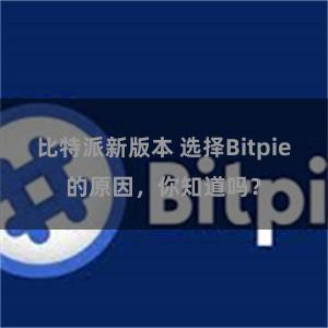 比特派新版本 选择Bitpie的原因，你知道吗？